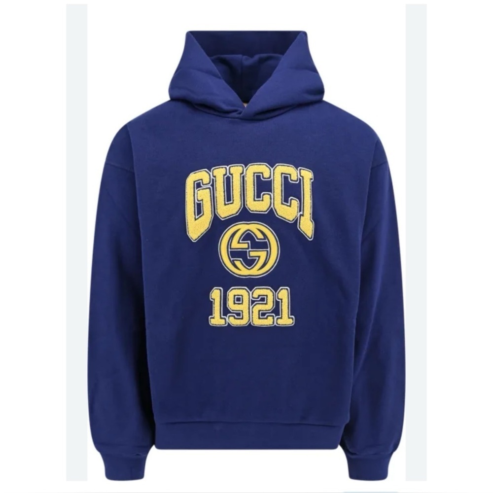 Gucci cotton jersey, hooded sweatshirt with yellow logo, embroidery size L